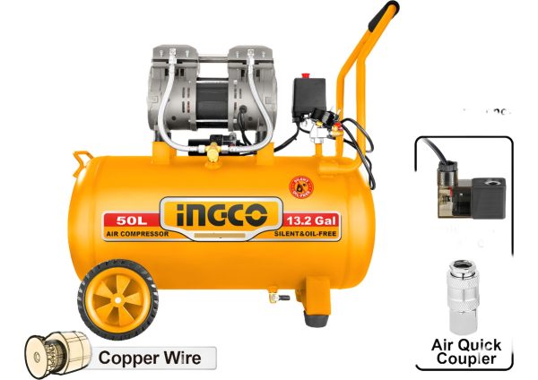 Compresor 50l 1.6hp Libre De Aceite Bajo Ruido Ingco - Imagen 2