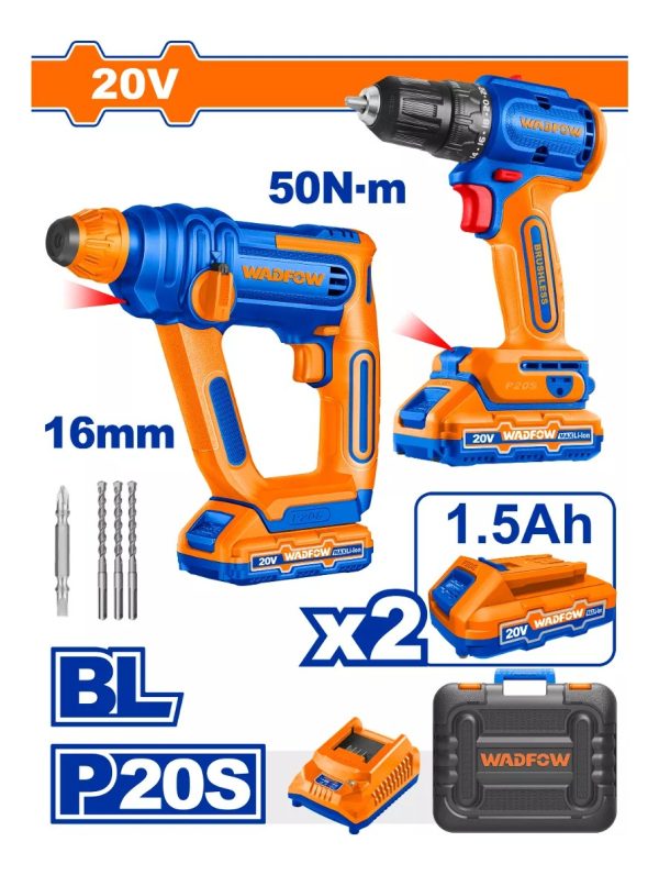 Kit Taladro C/percutor + Rotomartillo 1,5j Wadfow Wos240681 - Imagen 2