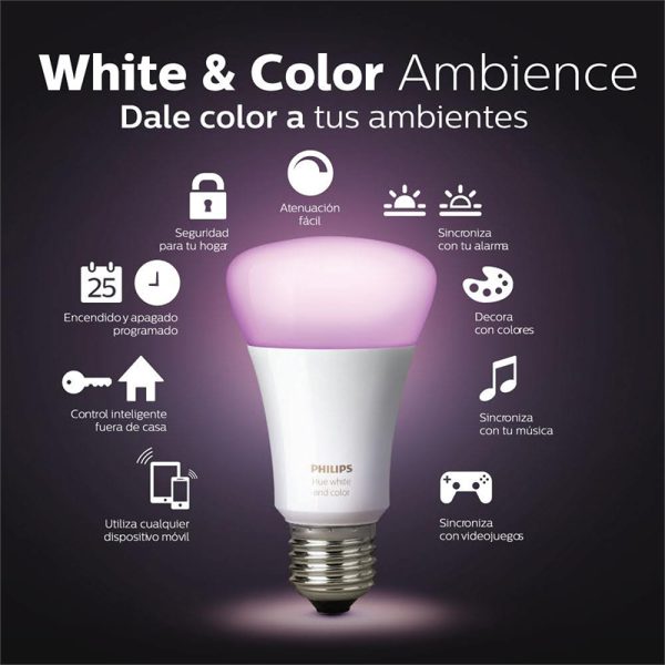 Kit 3 Lamp E27 9w 806lm Rgbw + Bridge Hue - Imagen 4