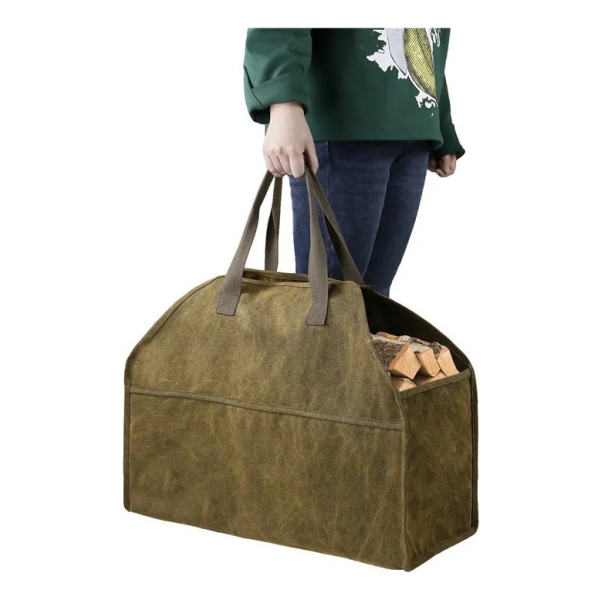 Bolso Leñero Lienzo Encerado Asas Verdes Equus