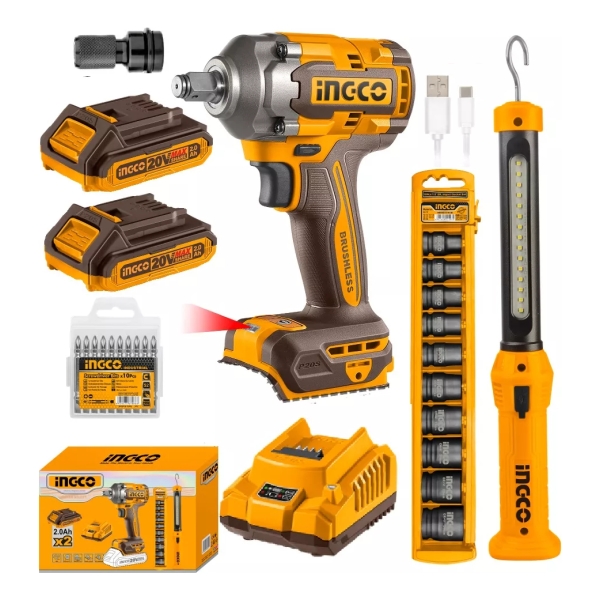 Llave De Impacto 400nm 20v + Linterna + Dados Ingco Cosli230