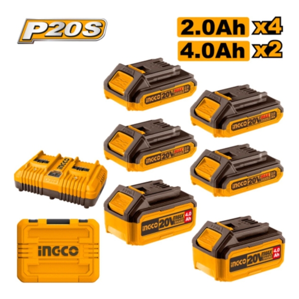 Set X 6 Baterias 20v P20s 4x2ah 2x4ah + Cargador Doble