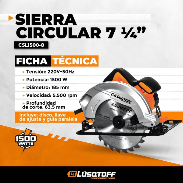 Sierra Circular Eléctrica Lüsqtoff Csl1500-8 185mm 1500w - Imagen 3