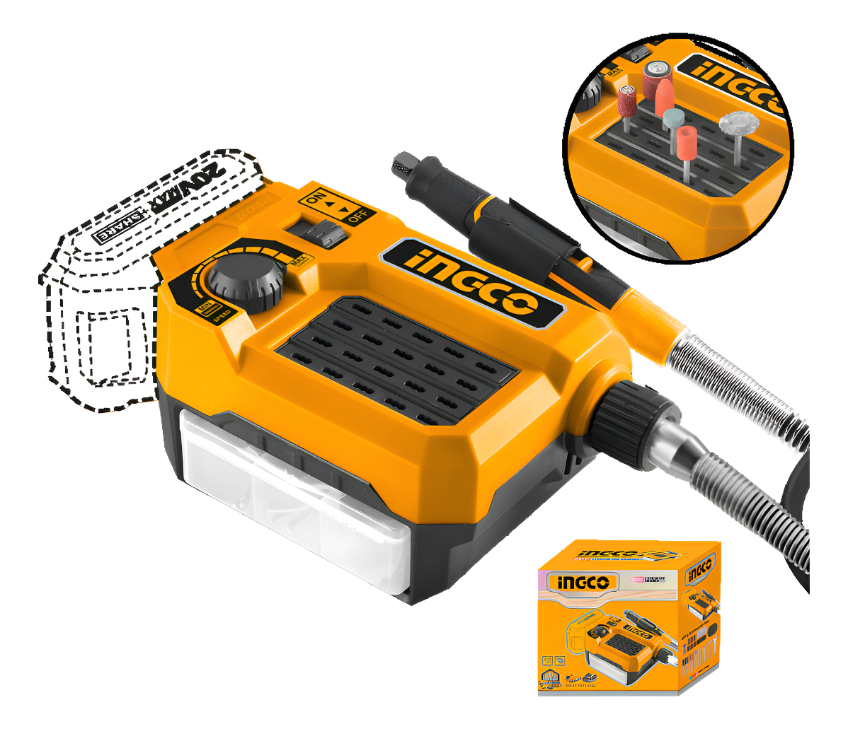 Mini Torno 20v C/ Accesorios Ingco Cmgli2001 S/bat Frecuenci